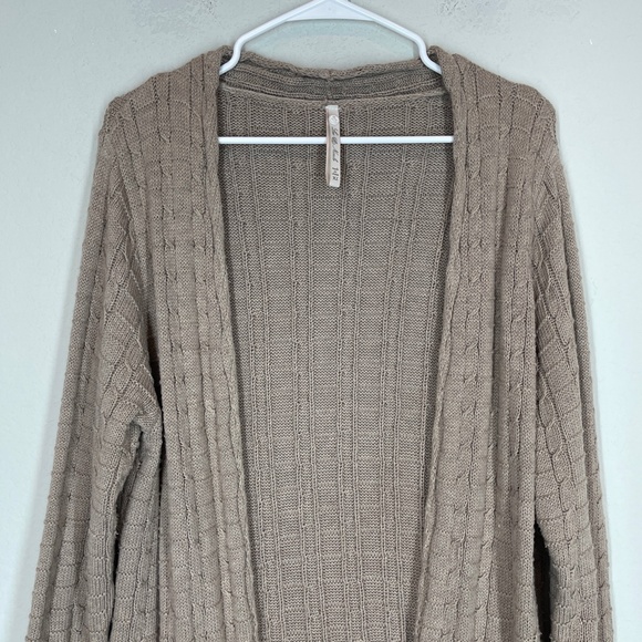 Leo & Nicole Knit Open Cardigan Women's XL Tan Long Line Angora Blend Pockets - Picture 2 of 9
